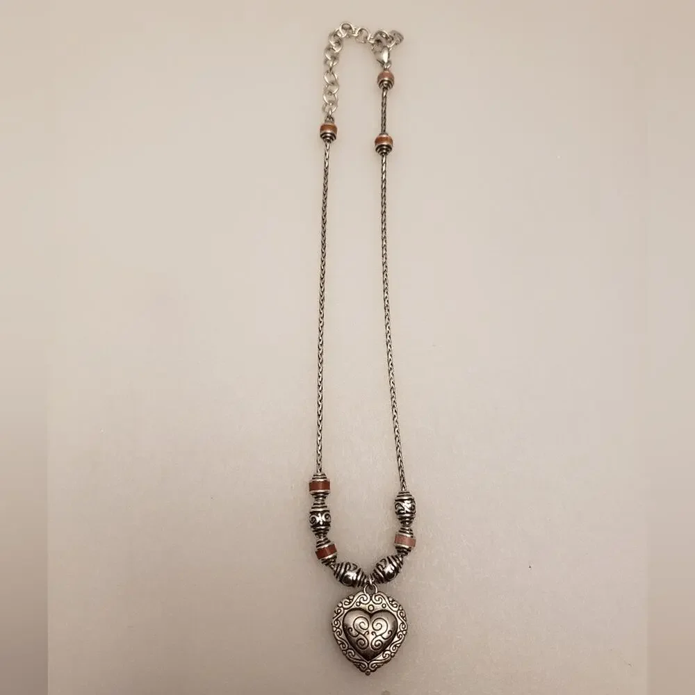 Brighton Park Avenue pink leather heart pendent‎ necklace vintage